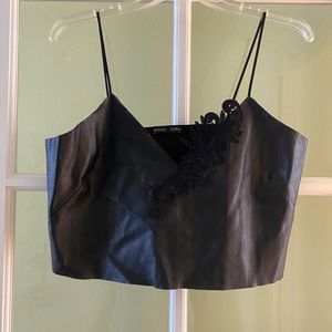 Zara W/B Collection Faux Leather Cropped Top